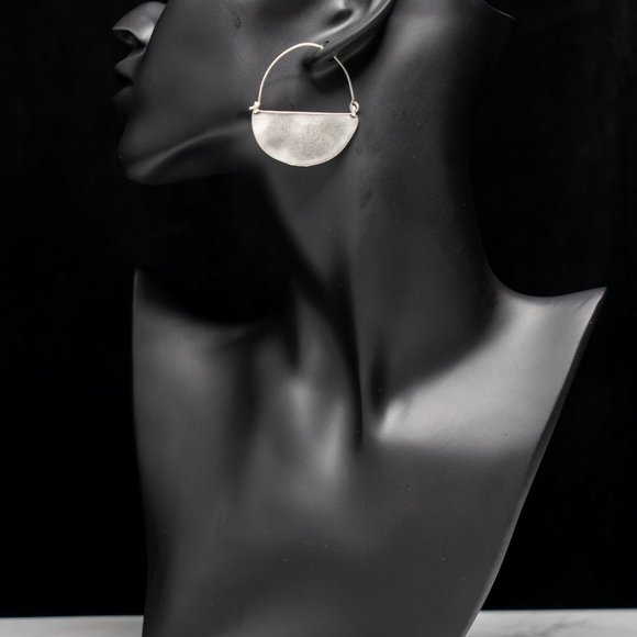 Half Moon Hammered Drop Hoop Earrings in Silver - Picture 4 of 6